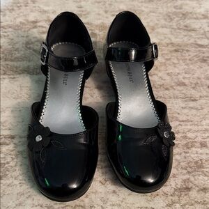 Black Patent Leather Christie & Jill with Floral Detail